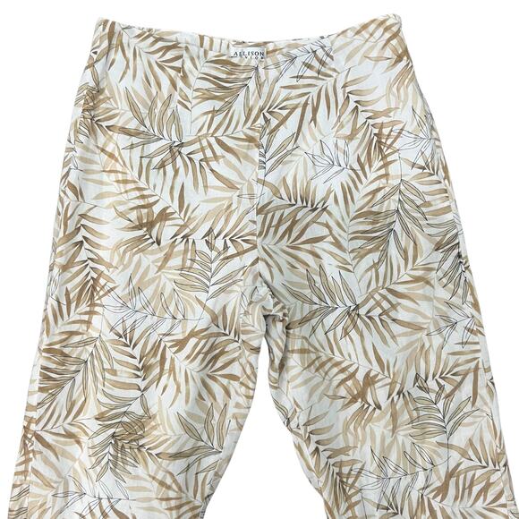 Allison Taylor 100% Linen High Rise Tan White Tropical Leaf Palm Capri Pants 6 - Picture 7 of 7